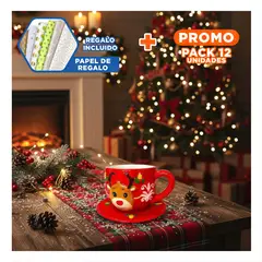 RYBIU IMPORT - Pack12 Regalo de Navidad con Taza y Plato Navideño de Reno Y+Papel Regalo