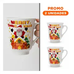 RYBIU IMPORT - Pack2 Mug Navideño con Cucharita de Santa y Casa Blanca Merry Christmas