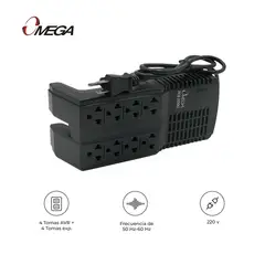 OMEGA - Estabilizador Automático de Voltaje PCG-2000 220V 8 Tomas Negro