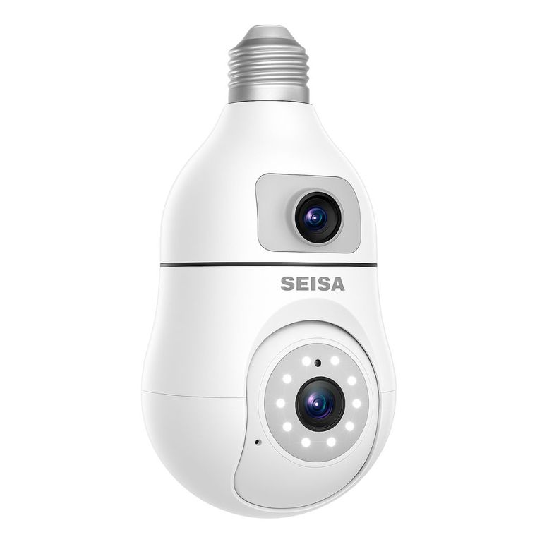 Foco Cámara WiFi Full HD 1080P Doble Lente con Visión Nocturna a Color Audio y Detección 360°