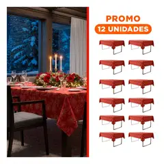 GENERICO - Pack12 Protector de Mesa Rojo con Flores con Hojas Doradas para Fiesta y Hogar