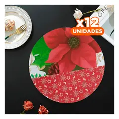GENERICO - Pack12 Individual de Mesa Rojo con Diseno de Flor para Navidad Y+Regalo Sticker