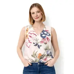 MARWAL - Blusa Tammy  By  , color Beige , manga cero , cintura elasticada , cuello en V.