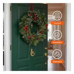 GENERICO - Corona Navideña Decorativa con Frutos Rojos para Puerta Verde