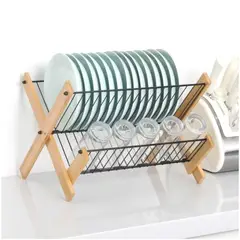 INSPIRA MARKET - Escurridor de Platos de 2 Niveles con Base de Bambú