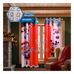 GENERICO - Cortina Santa y Reno para Habitacion con Estilo Navideno y Alegre Y+Regalo Sticker