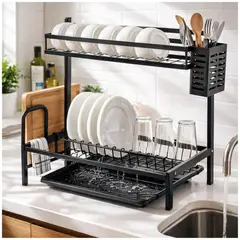 INSPIRA MARKET - Escurridor de platos 2 niveles multifuncional con bandeja antigoteo