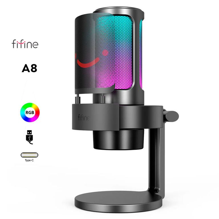 Micrófono Gamer A8 Black Condensador USB RGB Mute y Monitoreo