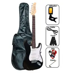 SOUND STAR - Guitarra Eléctrica Negro con Funda Afinador Correa Cable y Accesorios