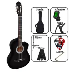 SOUND STAR - Pack Guitarra Acústica NEGRO 39″ nylon incluido accesorios