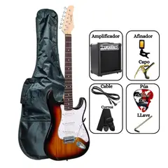SOUND STAR - PACK Guitarra Eléctrica Sunburst con Amplificador Funda Afinador Cable y Accesorios