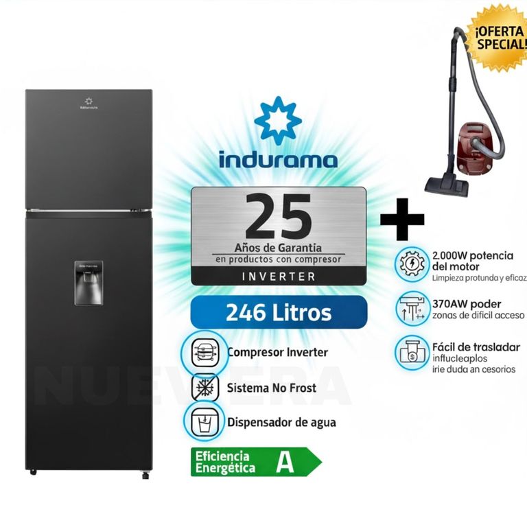 REFRIGERADORA RI-389DNI 246L NEGRO + ASPIRADORA SAMSUNG VCC4190V3KXZS 2000W