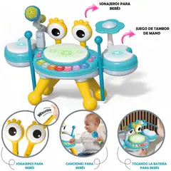 GENERICO - Juguete Sonajero Cangrejo 3 en 1 Tambor Piano y Silbato Blue