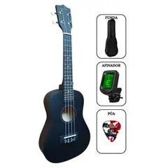 SOUND STAR - UKELELE CONCIERTO Negro con Afinador - Funda - Pua