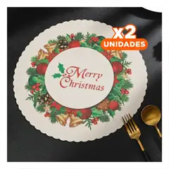 GENERICO - Pack2 Individual Decorativo Blanco con Motivo Navideno de Merry Christmas Y+Regalo Sticker