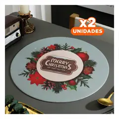 GENERICO - Pack2 Individual Decorativo Celeste con Motivo Navideno de Merry Christmas Y+Regalo Sticker