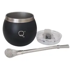 GENERICO - Mate Matero Mini Ball Acero Inoxidable Negro con Bombilla