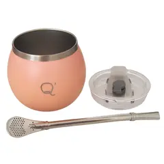 GENERICO - Mate Matero Mini Ball Acero Inoxidable Salmón con Bombilla