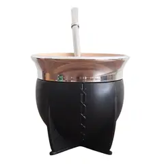 GENERICO - Mate Matero Camionero de PVC Negro con Bombilla