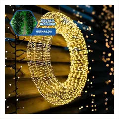 GENERICO - Corona Navideña Amarilla con Luces 50cm para Casa Moderna y Decoración Festiva Y+Guirnalda Nav