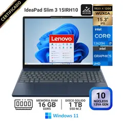 LENOVO - Laptop IdeaPad Slim 3 15IRH10, 15.3" WUXGA IPS, Core i7 13620H, RAM 16GB, SSD 1 TB, Win 11