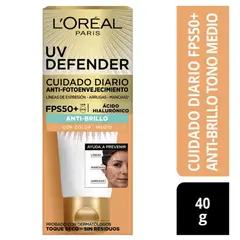LOREAL PARIS - Protector Solar UV Defender Toque Seco con Color Antibrillo Tono Medio FPS 50+ 40g