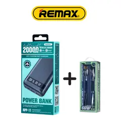 REMAX - CARGADOR PORTÁTIL 20000mAh 2.4A MODELO RPP-11 NEGRO+ CABLE ALEACION DE ZINC