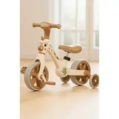 GENERICO - Bicicleta de Equilibrio Musical Marrón Luces Pedales Removibles y Ruedas de Apoyo