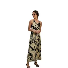 PERMUTA - VESTIDO LARGO ESCOTADO MUJER CABO FLORES NEGRAS