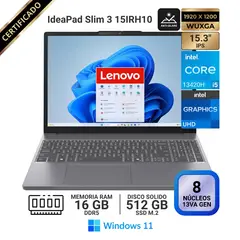 LENOVO - Laptop IdeaPad Slim 3 15IRH10 15.3" WUXGA IPS, Core i5 13420H, RAM 16GB, SSD 512GB, Win 11