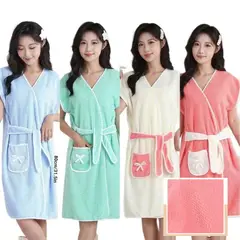 GENERICO - Salida bata toall de baño absorbente lana coralina con correa