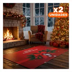 GENERICO - Pack2 Tapete Festivo con Diseño de MC y Ramas Decorativas Rojo Y+Regalo Sticker