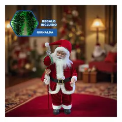 GENERICO - Papa Noel Navideno Rojo con Baston a Rayas y Movimiento Musical Festivo Y+Guirnalda Nav