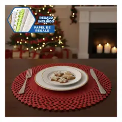 ANIMALIA - Set de Individuales Circulares Rojos para Mesa Elegante Y+Papel Regalo