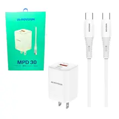 GENERICO - CARGADOR COMPLETO MOVISUN MPD 30 TIPO C BLANCO 2 PUERTOS USB Y C 30W/60W