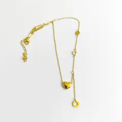 GENERICO - Collar Dorado con Dije de Corazón Bombeado y Aro Colgante Accesorio Elegante y Moderno para Mujer