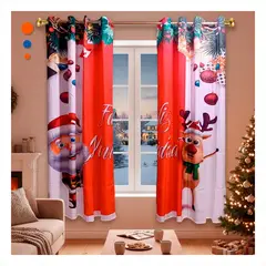 ANIMALIA - Cortina Santa y Reno con Franja Roja para Decoracion de Hogar Navidena Y+Ligas Regalo