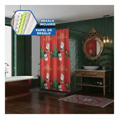 ANIMALIA - Cortina para Bano con Diseno de Santa y Arbol de 180x180cm en Tono Rojo Y+Papel Regalo