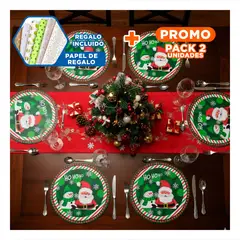 ANIMALIA - Pack2 Mantel Decorativo Circular de Muñeco de Nieve Navideño Verde y Rojo Y+Papel Regalo