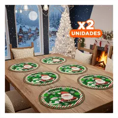 ANIMALIA - Pack2 Mantel con Estilo HO HO HO Santa y Muñeco de Nieve Verde y Rojo Y+Regalo Sticker