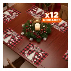 ANIMALIA - Pack12 Mantel para Uso en Cena Familiar Navideña de Rojo Negro Y+Regalo Sticker