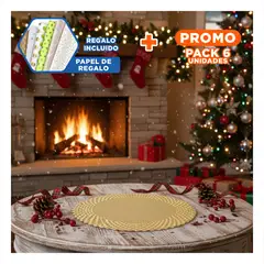 SKYBLOO - Pack6 Juego de Individuales Dorados con Diseño Circular Y+Papel Regalo