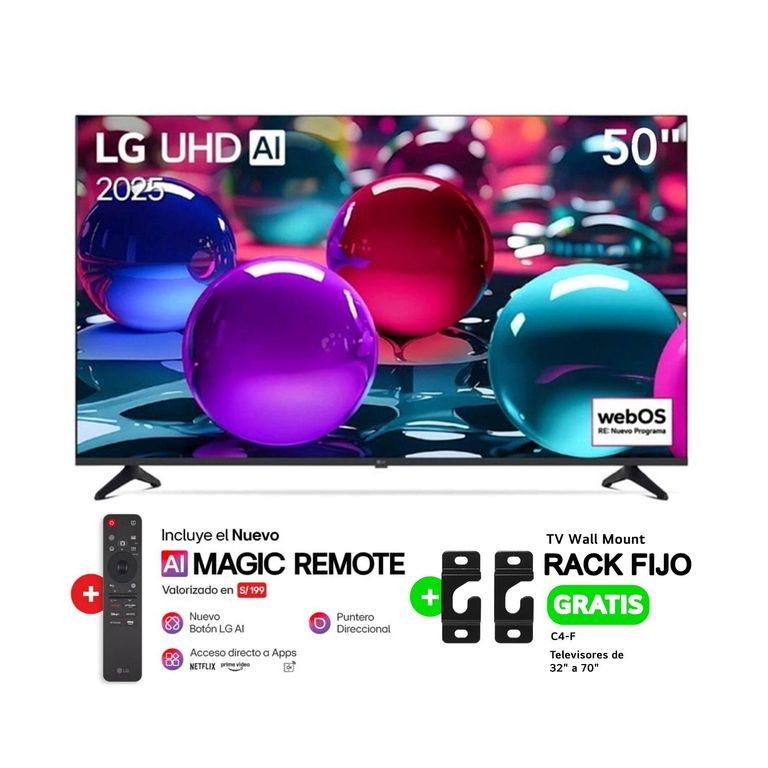 Smart TV 50” 4K UHD con ThinQ AI 50UA7300PSB 2025 + AI Magic Remote + Rack fijo GRATIS