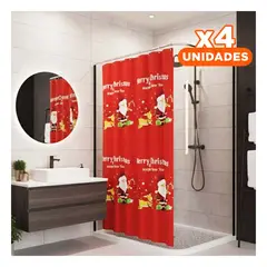SKYBLOO - Pack4 Protector Ligero de Ducha Merry Christmas para Bano en Rojo Y+Regalo Sticker