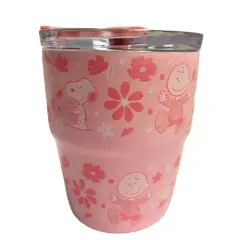 SNOOPY - Mug vaso con cañita Chibi 480 ml rosado