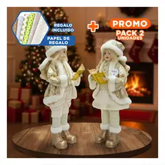 GENERICO - Pack2 Figura Musical de 2 Ninos Cantores Dorados con Perlas Y+Papel Regalo
