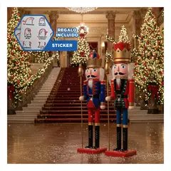 GENERICO - Set Figuras Cascanueces de 100cm Rojo Azul Baston Decoracion Y+Regalo Sticker