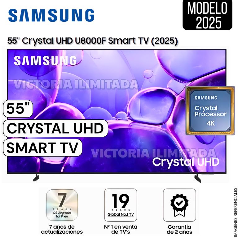 Televisor 55" Crystal UHD 55U8000F Smart TV Crystal Procesor 4K Modelo 2025 UN55U8000FGXPE