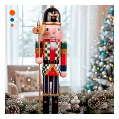 GENERICO - Cascanuez a Cuadros con Diseno Clasico y Baston 60cm Rojo y Verde Y+Ligas Regalo