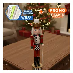 ANIMALIA - Pack6 Pieza Decorativa Cascanuez con Corona a Cuadros y Baston para Navidad Y+Papel Regalo